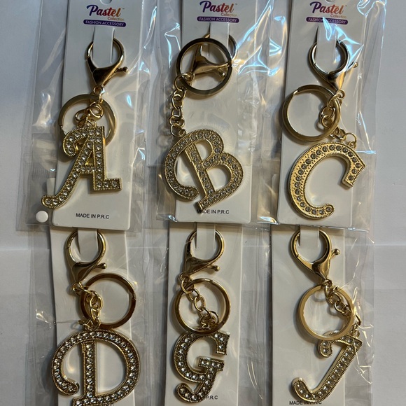 Pick (1) Rhinestone Gold Letters Keychains - Picture 1 of 3